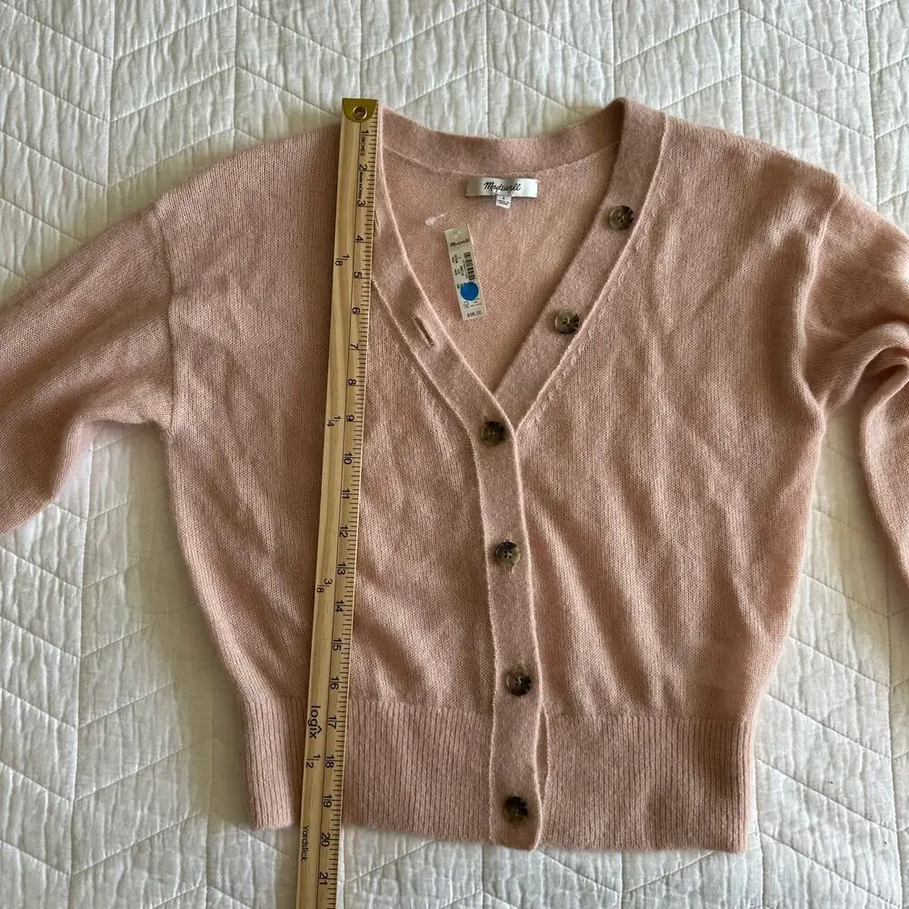 Madewell Alpaca V-Neck Cropped Cardigan Heather Pale Blush NU530 Size Small New